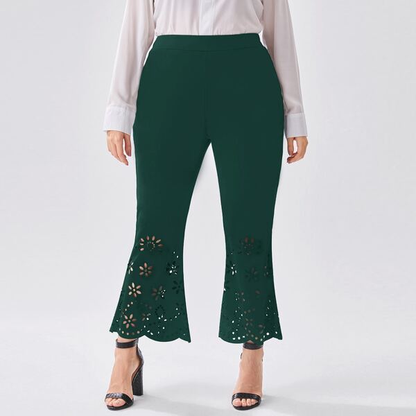 

Plus Laser Cut Flare Leg Pants, Green
