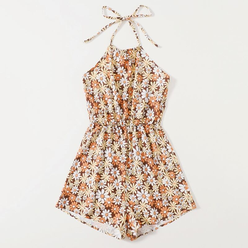 

Floral Print Halter Romper, Multicolor