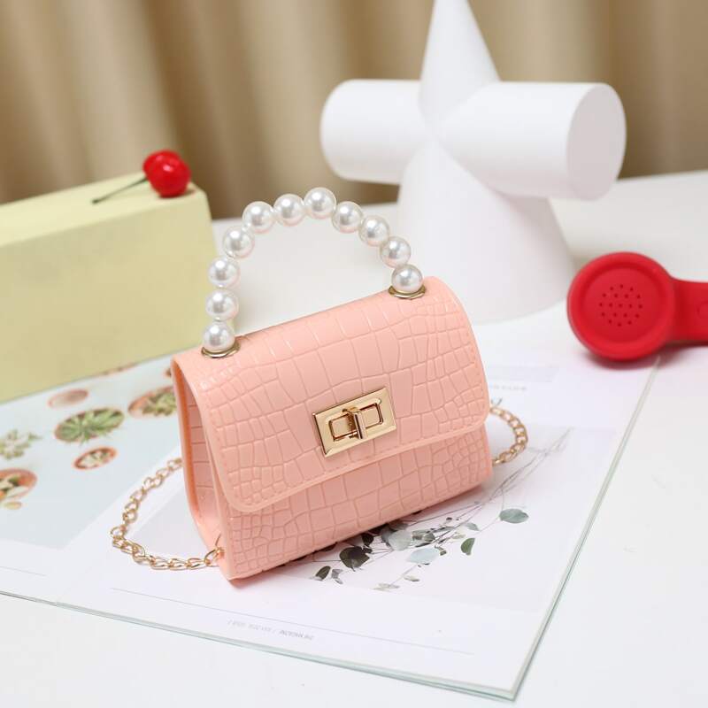 

Faux Pearl Beaded Satchel Bag, Pink