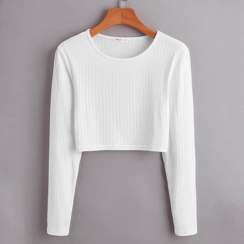 

Solid Ribbed Crop Tee, White