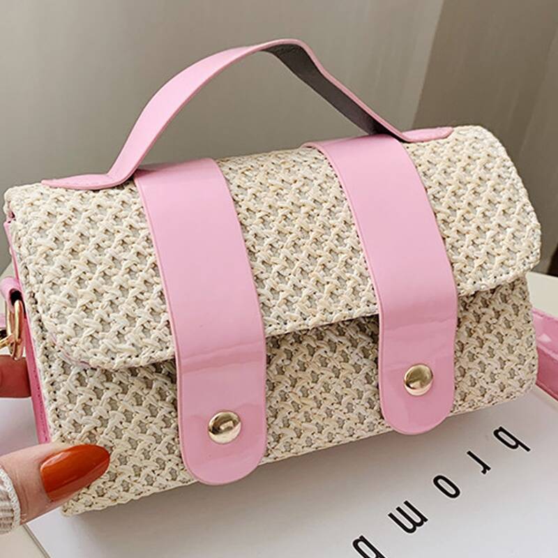 

Straw Satchel Bag, Pink