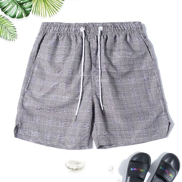 

Men Plaid Print Swim Trunks, Grey