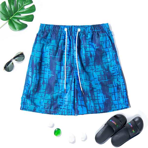

Men Graphic Print Swim Trunks, Blue
