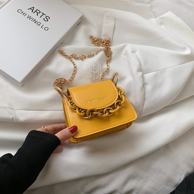 

Solid Chain Satchel Bag, Yellow