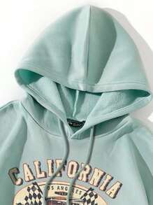 SHEIN Unity 標語圖案袋鼠口袋保暖抽繩連帽衫 - 薄荷綠 - 查看 4