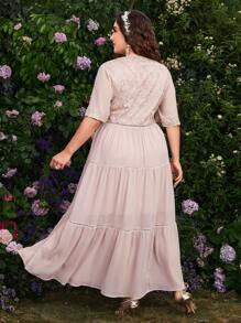 Vestido De Línea A Con Dobladillo De Volante Y Lentejuelas Contrastadas Para Mujeres De Talla Grande