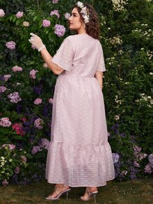 Modelyn Vestido De Manga Murciélago Con Cuello Cruzado Para Mujer Plus, Con Dobladillo Con Volantes Y Sin Cinturón - Rosa Pálido - Ver 2