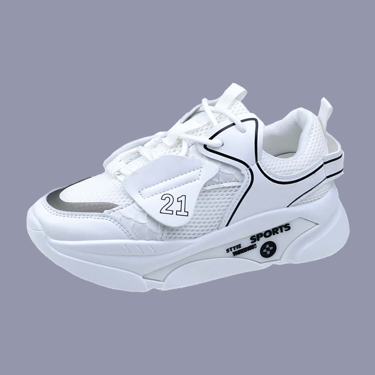 

Lace-up Front Mesh Chunky Sneakers, White