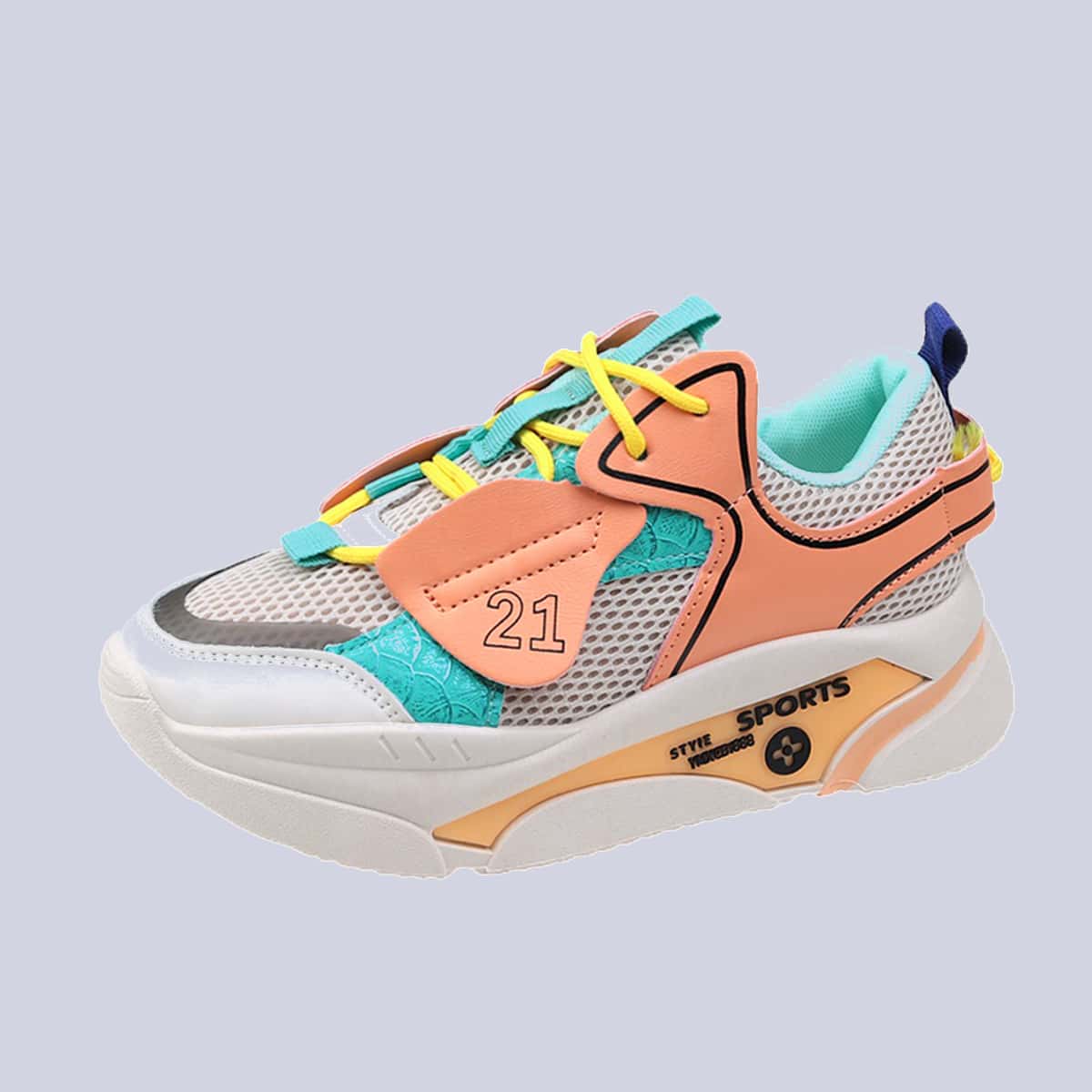 

Lace-up Front Mesh Chunky Sneakers, Orange