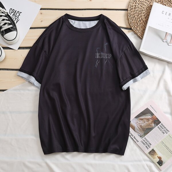 

Men Lightning & Letter Graphic Tee, Black