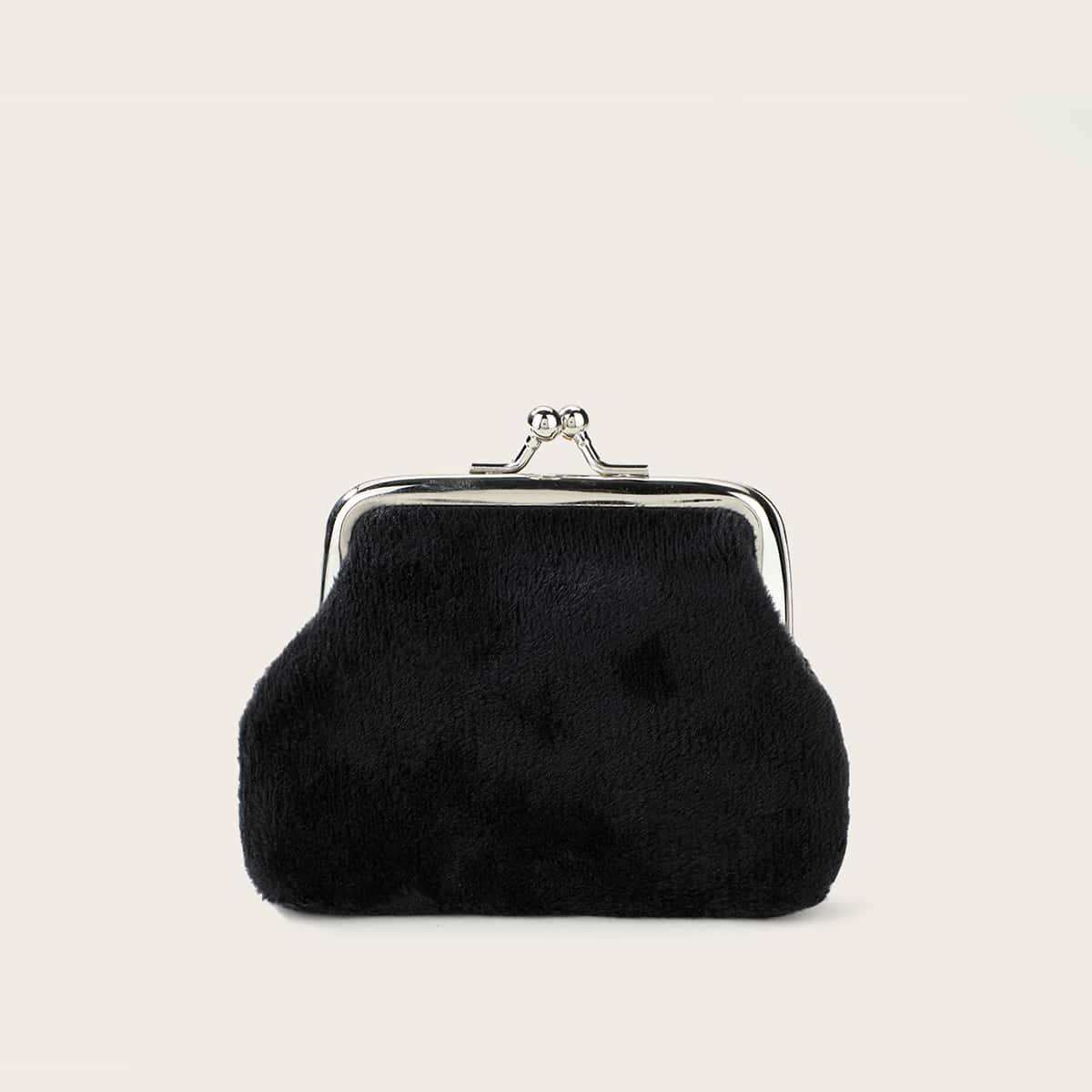 

Fluffy Kiss Lock Coin Case, Black