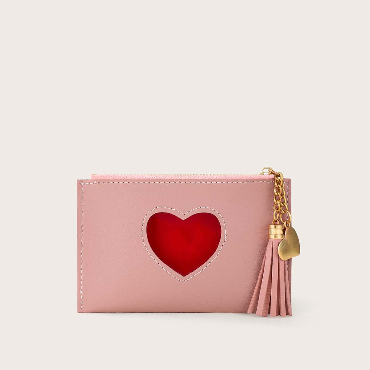

Heart Decor Purse With Card Holder, Pink