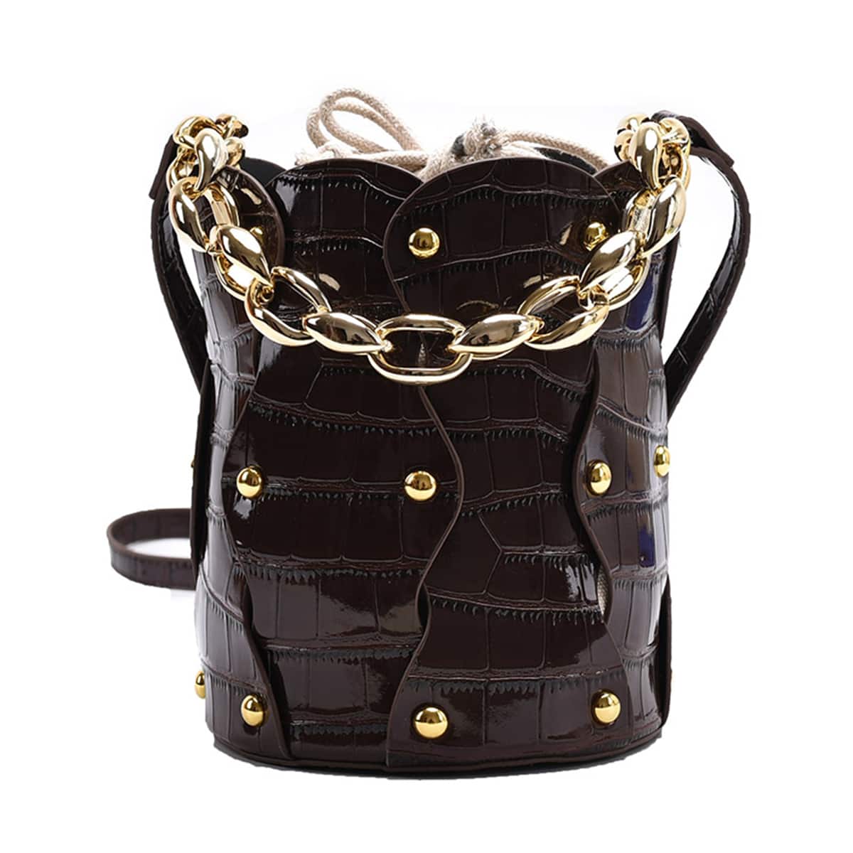 

Croc Embossed Satchel Bag, Brown