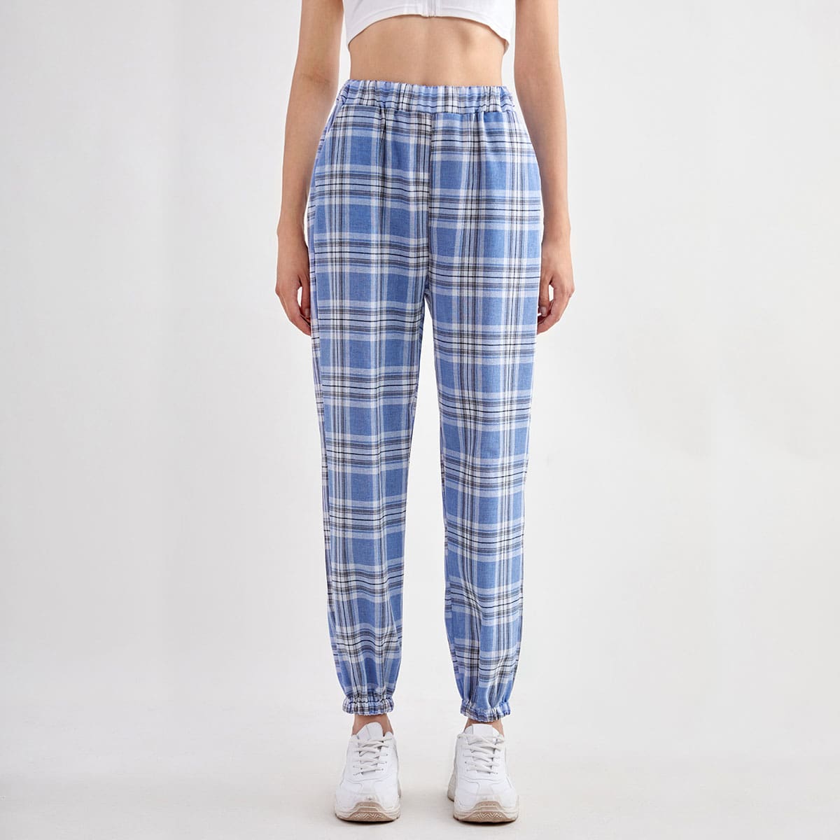 

Plaid Elastic Waist Joggers, Multicolor