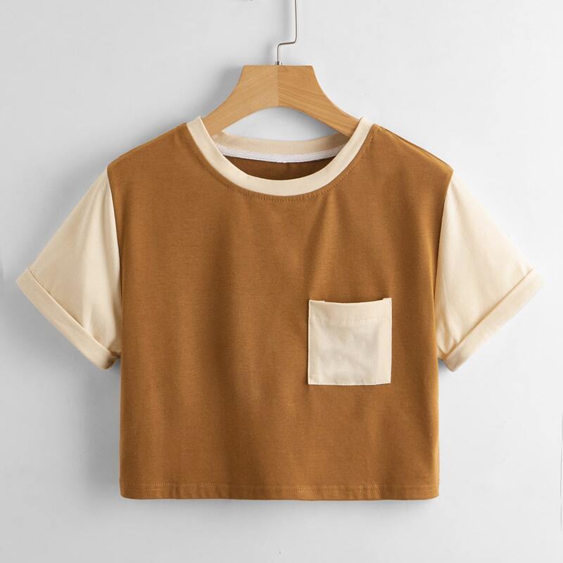 

Colorblock Pocket Crop Tee, Multicolor
