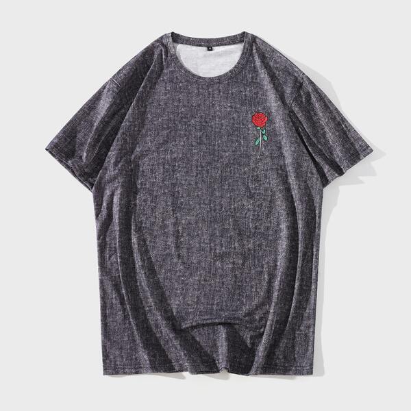 

Men Rose Print Tee, Grey