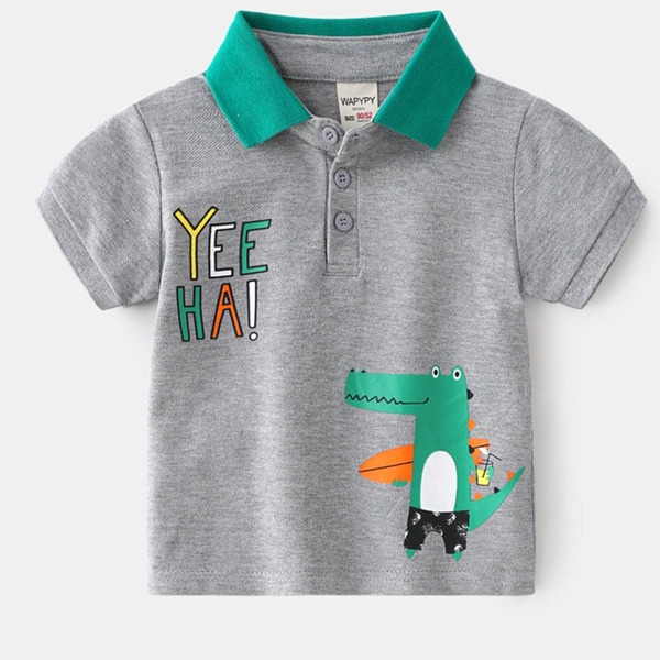 

Toddler Boys Cartoon Graphic Polo Shirt, Grey