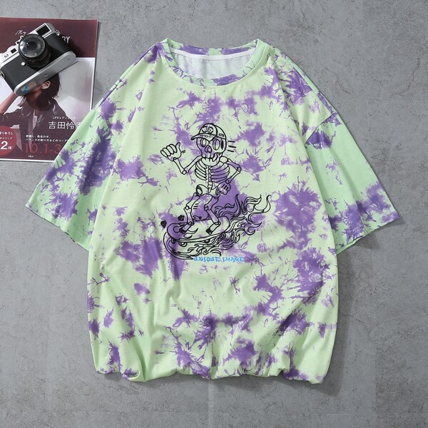 

Men Tie Dye And Graphic Print Tee, Multicolor