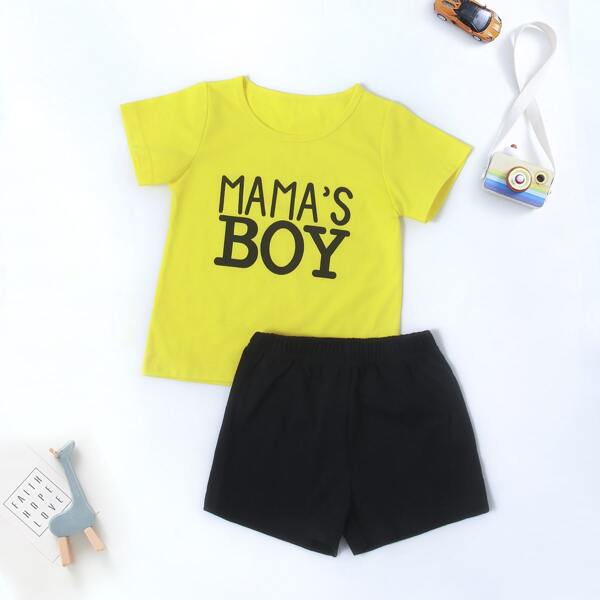 

Toddler Boys Letter Graphic Tee With Track Shorts, Multicolor