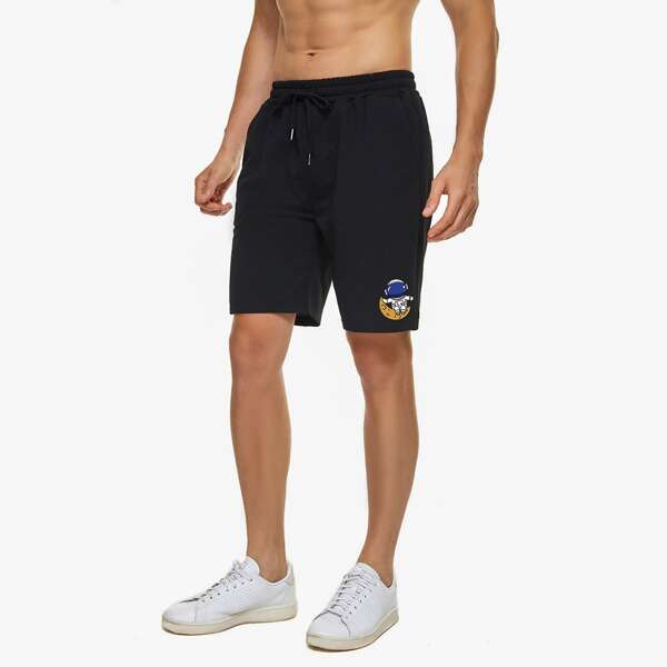 

Men Cartoon Graphic Drawstring Shorts, Black