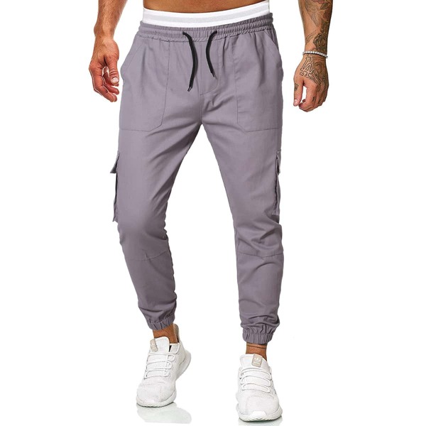 

Men Solid Drawstring Waist Cargo Pants, Grey