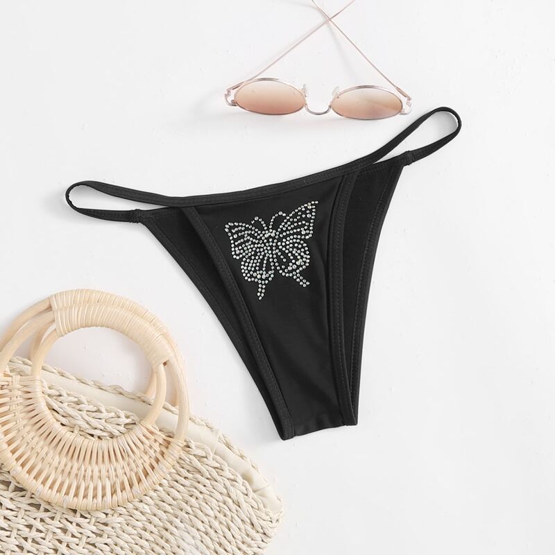 

Rhinestone Butterfly Bikini Bottom, Black