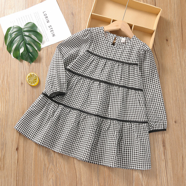 

Toddler Girls Gingham Babydoll Dress, Black and white