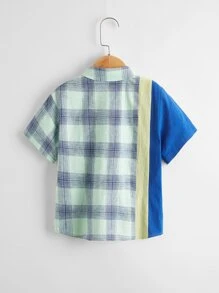 SHEIN 小男童標語圖案格紋襯衫