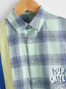 SHEIN 小男童標語圖案格紋襯衫