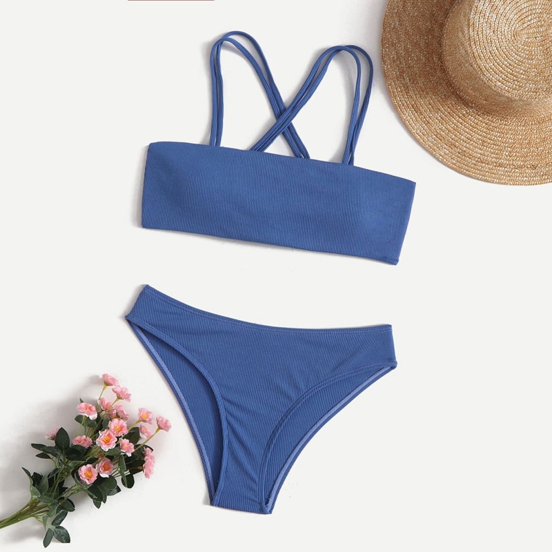 

Solid Rib Bikini Swimsuit, Blue