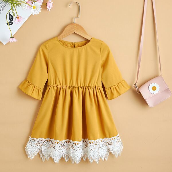 

Toddler Girls Lace Panel Keyhole Back Dress, Yellow
