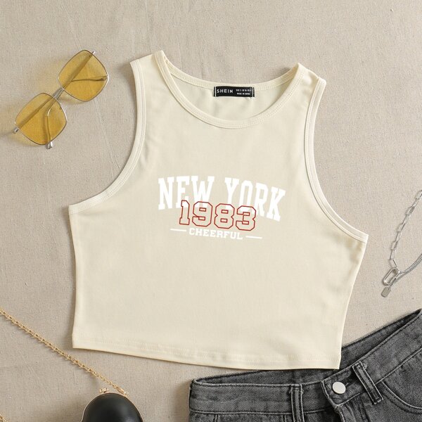 

Кроп майка с текстовым принтом, Бежевые