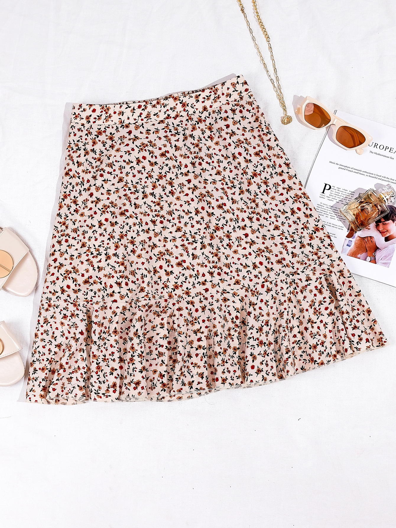 Ditsy Floral Ruffle Hem Skirt SHEIN USA