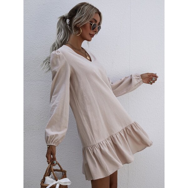 

Bishop Sleeve Smock Dress, Beige