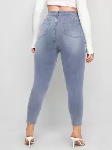 Quần Denim kích thước lớn Nút màu trơn - Rửa nhẹ - Xem 2