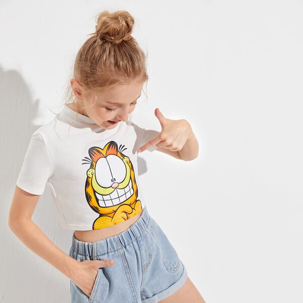 

Girls Letter Graphic Crop Tee, White