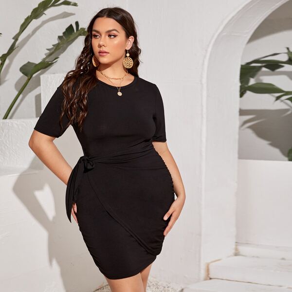 

Plus Tie Side Bodycon Dress, Black