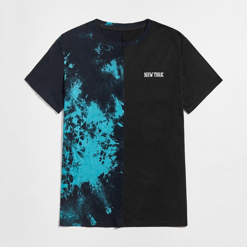 

Guys Letter Embroidery Contrast Tie Dye Tee, Multicolor