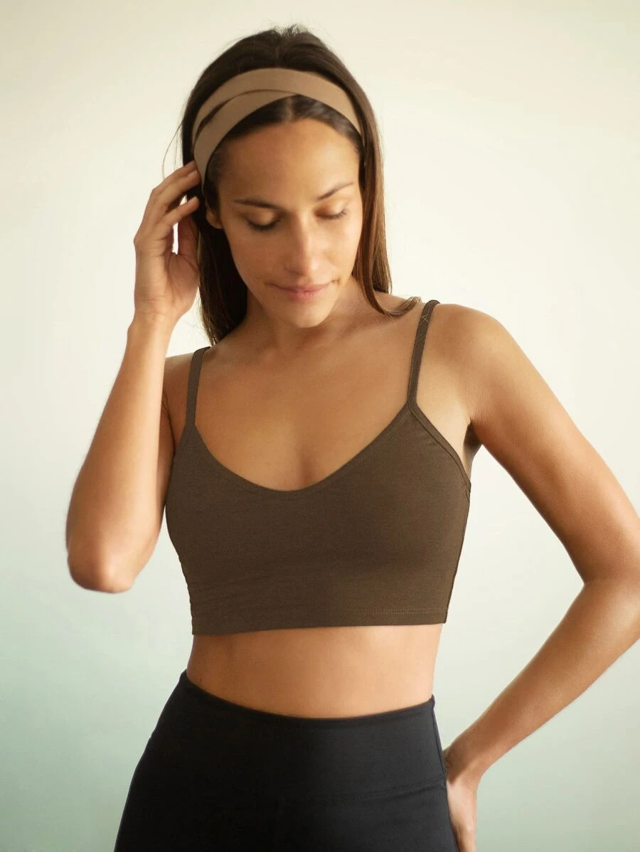 SHEIN EZwear Solid Crop Cami Top - Mocha Brown - View 1