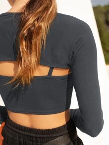 SHEIN Essnce Solid Crop Bolero Shrug Top Without Cami - Dark Grey - View 4