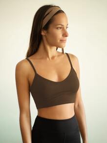 SHEIN EZwear Solid Crop Cami Top - Mocha Brown - View 3