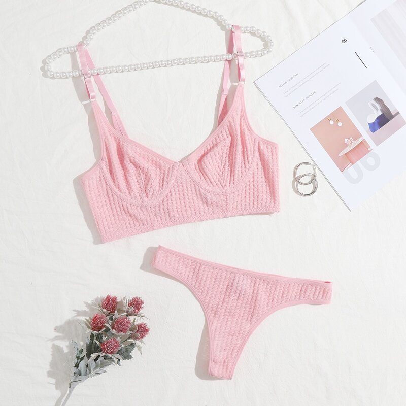 

Solid Underwire Lingerie Set, Pink