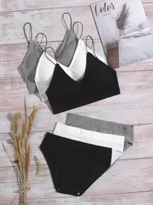 Solid Rib Bra & Panty Lingerie Set - Multicolor - View 1