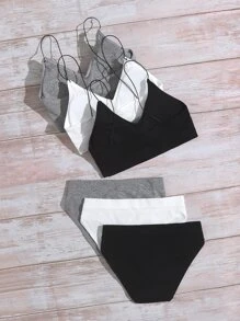 Solid Rib Bra & Panty Lingerie Set - Multicolor - View 2