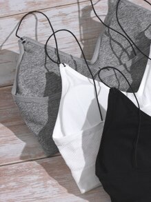 Solid Rib Bra & Panty Lingerie Set - Multicolor - View 3