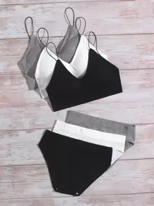 Solid Rib Bra & Panty Lingerie Set - Multicolor - View 5