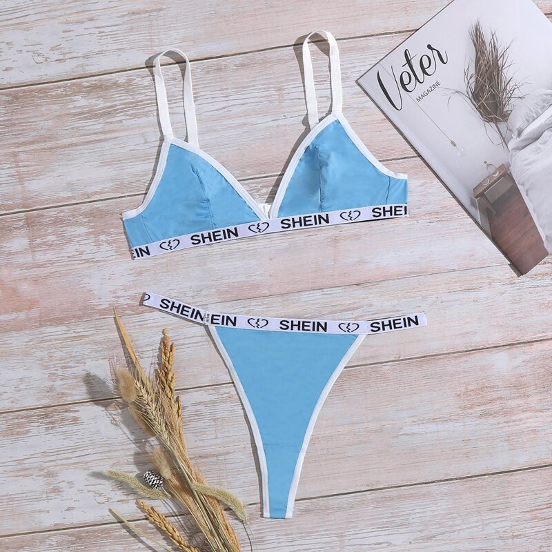 

Letter Tape Lingerie Set, Blue
