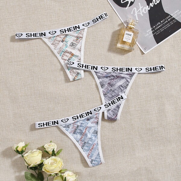 

3pack Letter Print Panty Set, Multicolor