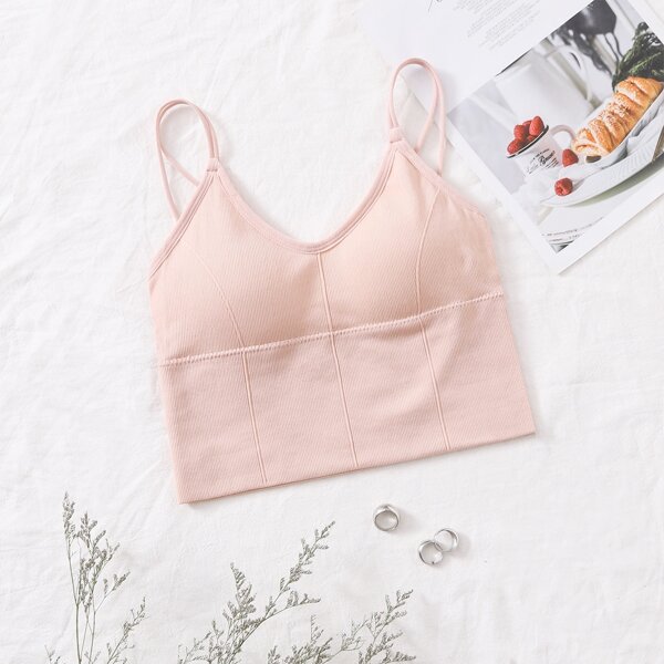 

Plain Rib Longline Bralette, Pink