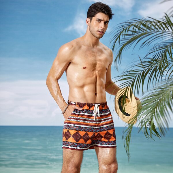 

Men Allover Print Drawstring Waist Shorts, Multicolor